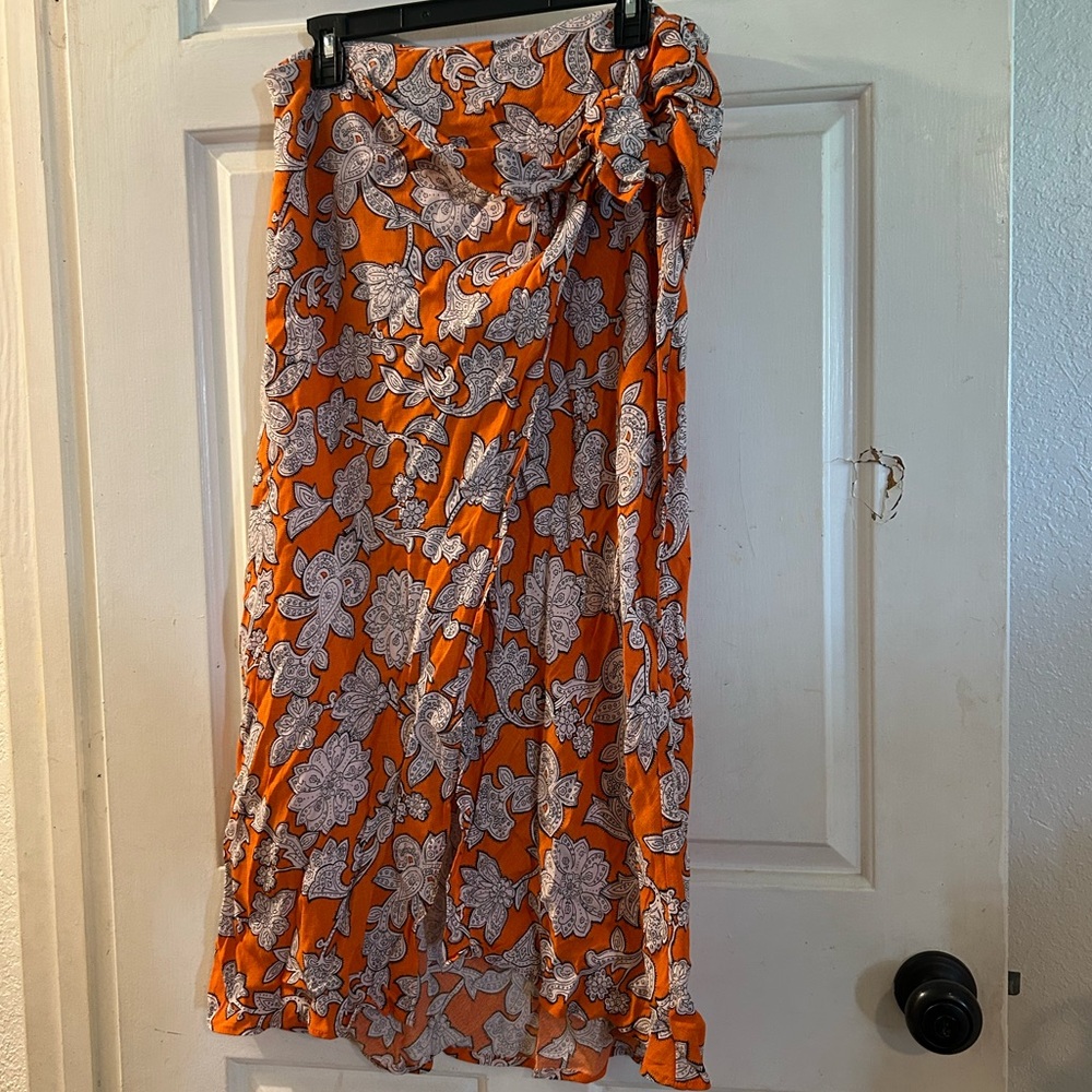 Zara Orange Floral Maxi Wrap Skirt